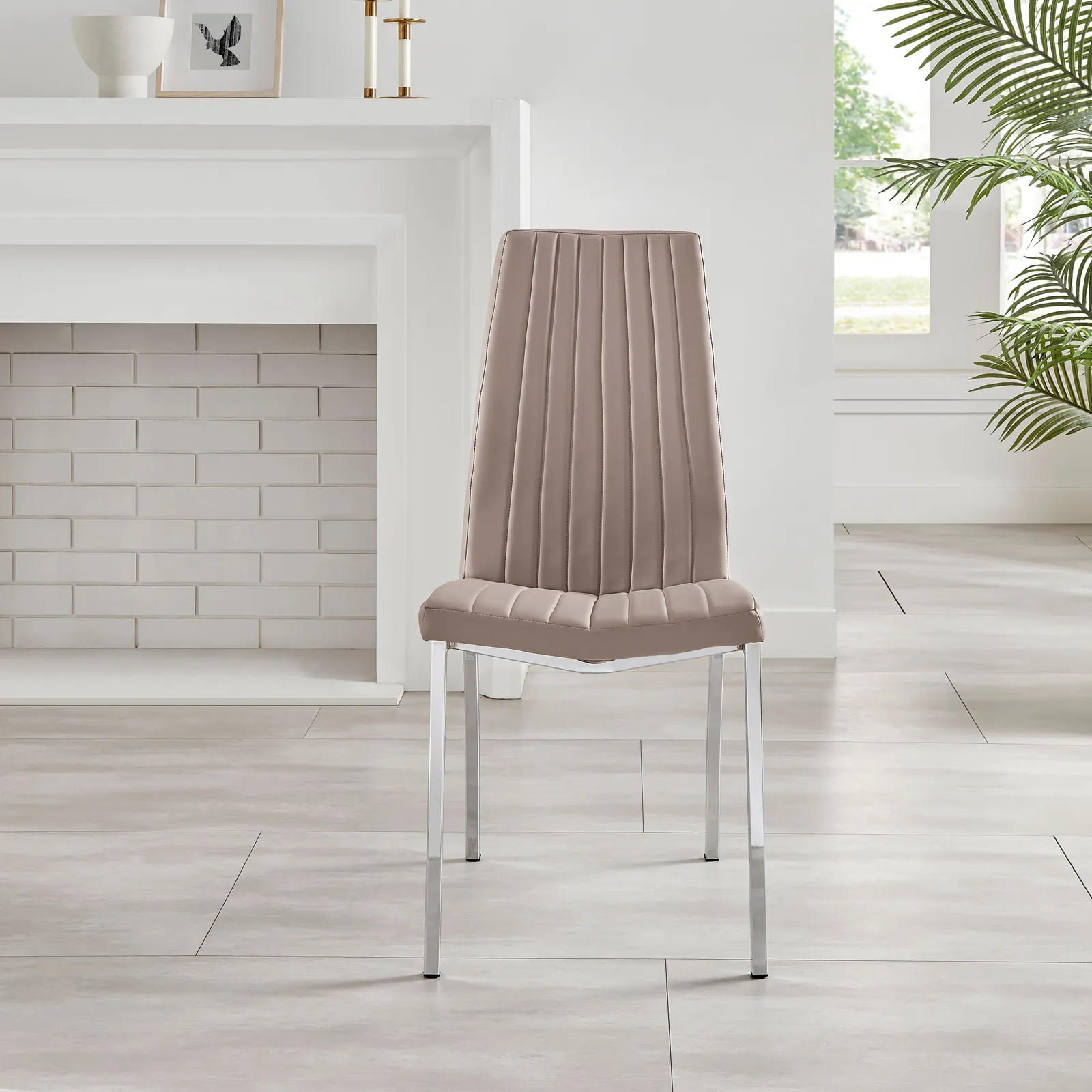 FurnitureboxUK Set of 2 Isco Deep Cushioned Soft Touch Faux Leather Dining Chairs With Silver Chrome Metal Legs in Beige 3