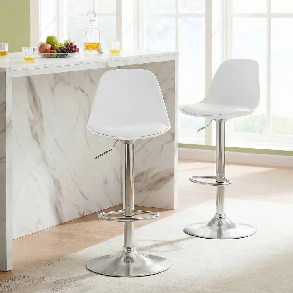 Costway 2PCS Bar Stools Faux Leather Counter Height Chairs w/Low Backrests in White