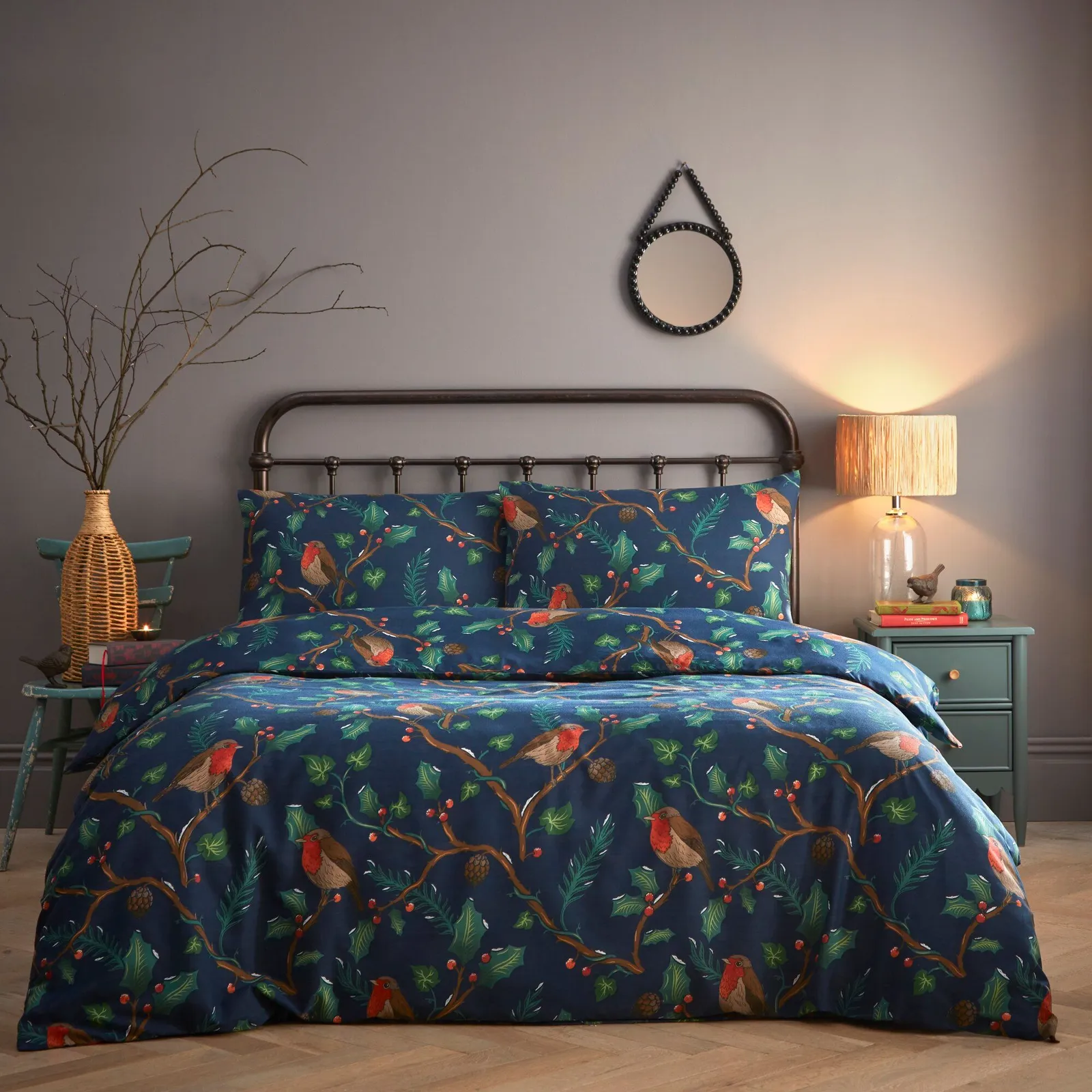 Portfolio Home Dalby Robins Holly Duvet Cover Quilt Set with Pillowcase in Blue