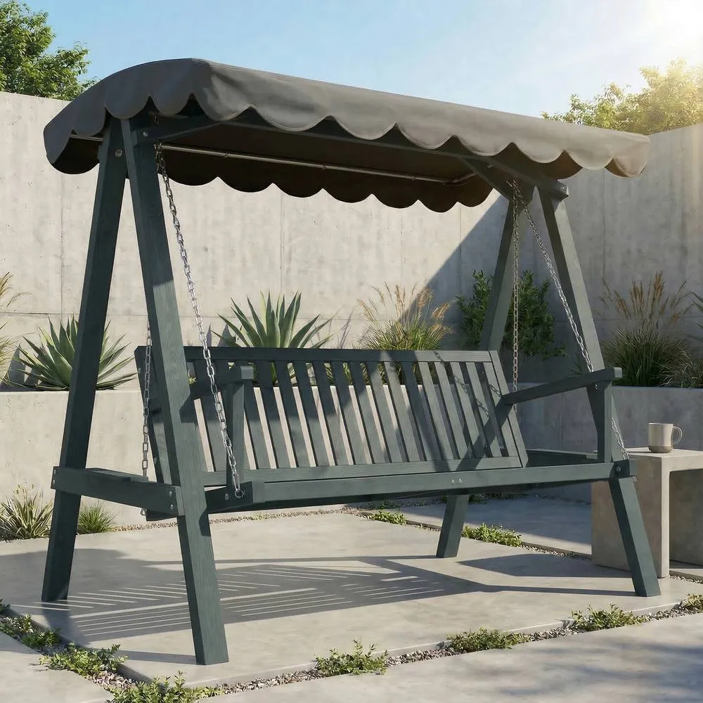 OUTSUNNY 3 Seater Garden Swing Seat with Canopy, Grey