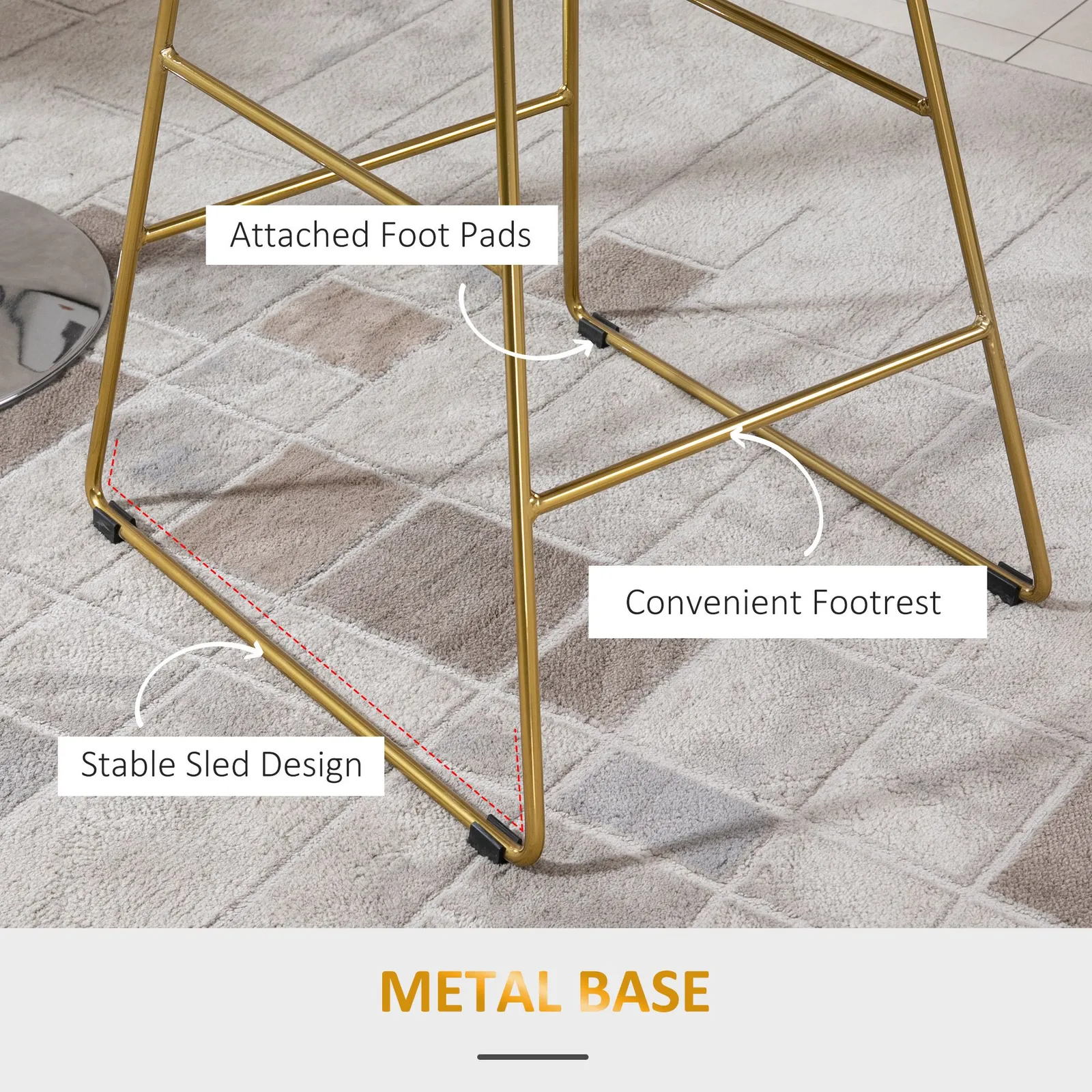 HOMCOM Modern Counter Height Bar Stools Set of 2 pcs Wire Metal Barstools in Gold 5