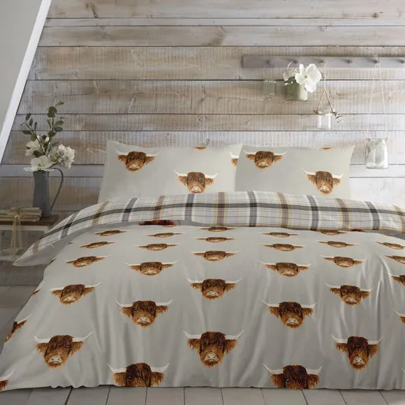 Fusion Highland Cow Reversible Duvet Cover & Pillowcase Set 1