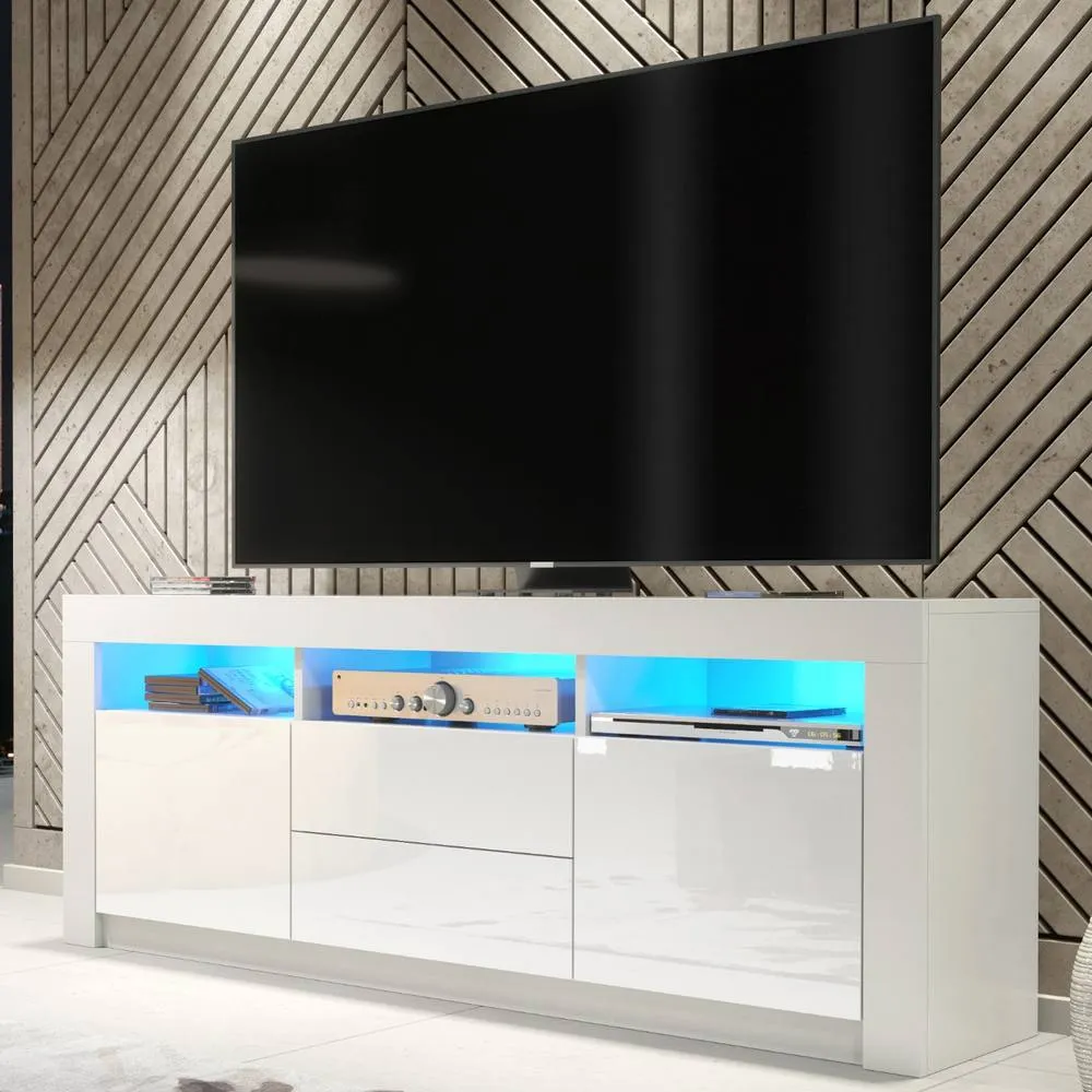 Creative Furniture Shine TV Unit 160cm - White with Gloss Doors & LED Lights 5