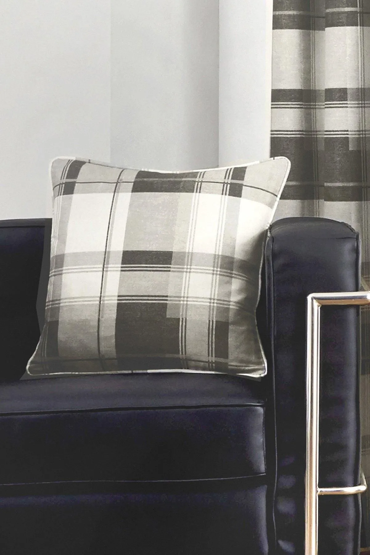 Fusion 'Balmoral Tartan' Warm Woven Check 100% Cotton Filled Cushion in Dark Grey 2