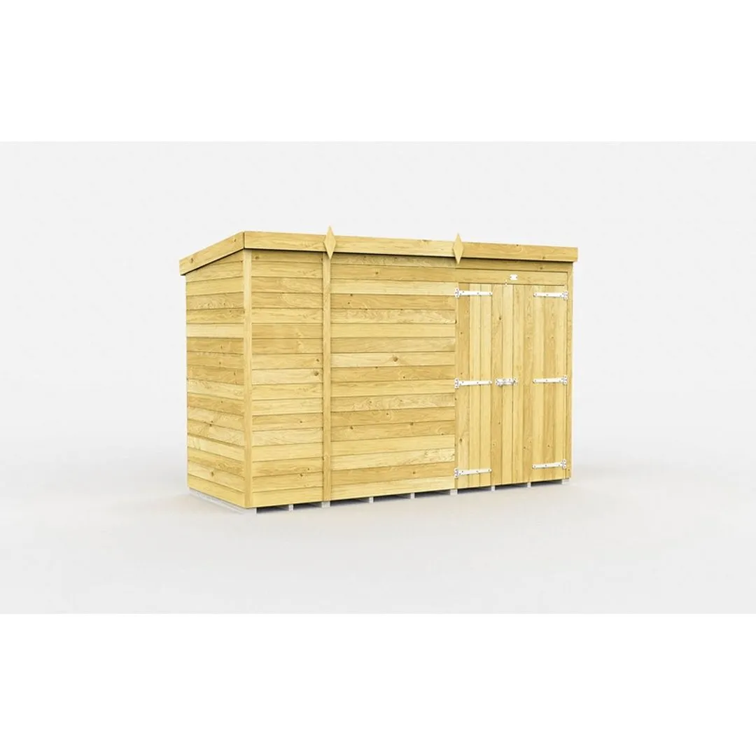 Buttercup Farm 10 x 4 Feet Pent Shed - Double Door W/O Window - L118 x W302 x H201 cm in Brown