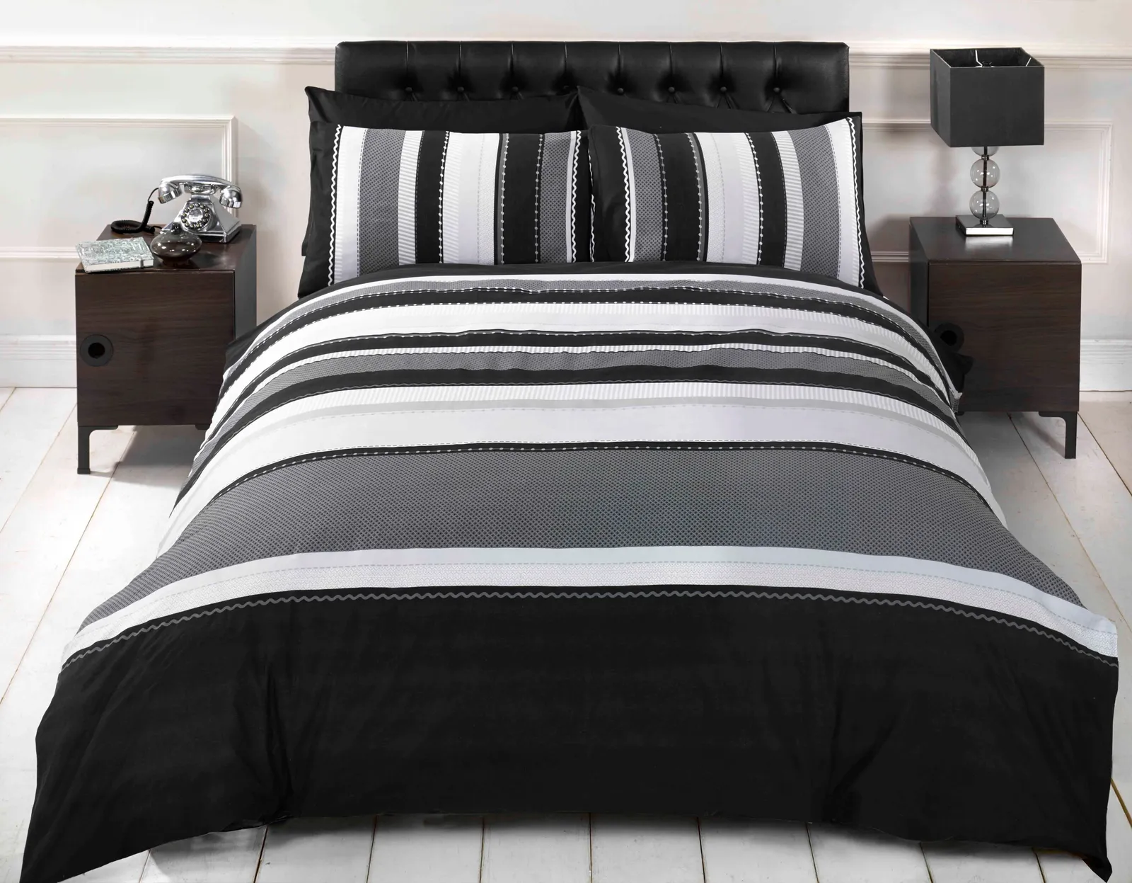 Rapport Home Detroit Stripped Polycotton Duvet Cover Set with Pillowcase in Grey