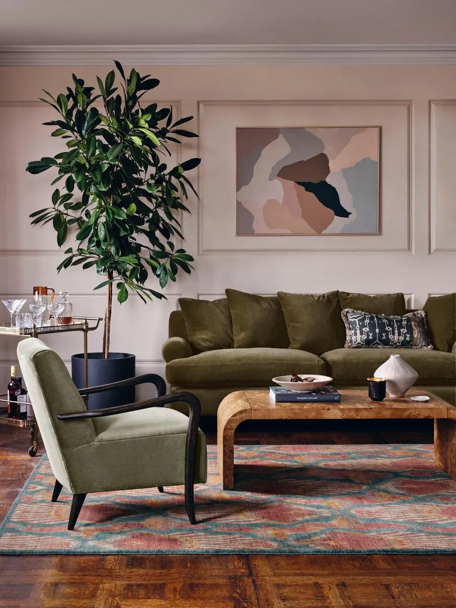 Audrey Three Seater Sofa, Velvet, Olive
