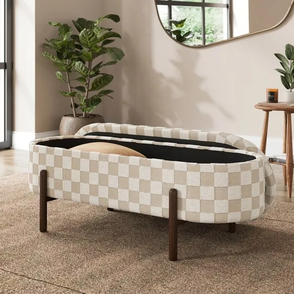 Marley Checkerboard Chenille Storage Ottoman 2