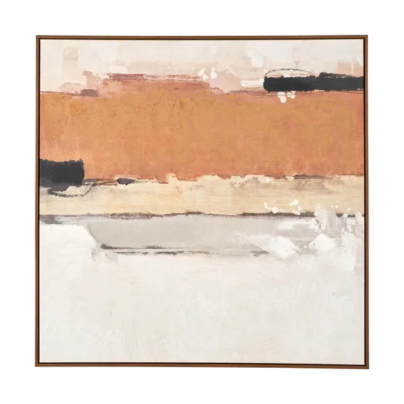 White & Terracotta Abstract Oak Effect Framed Canvas 4