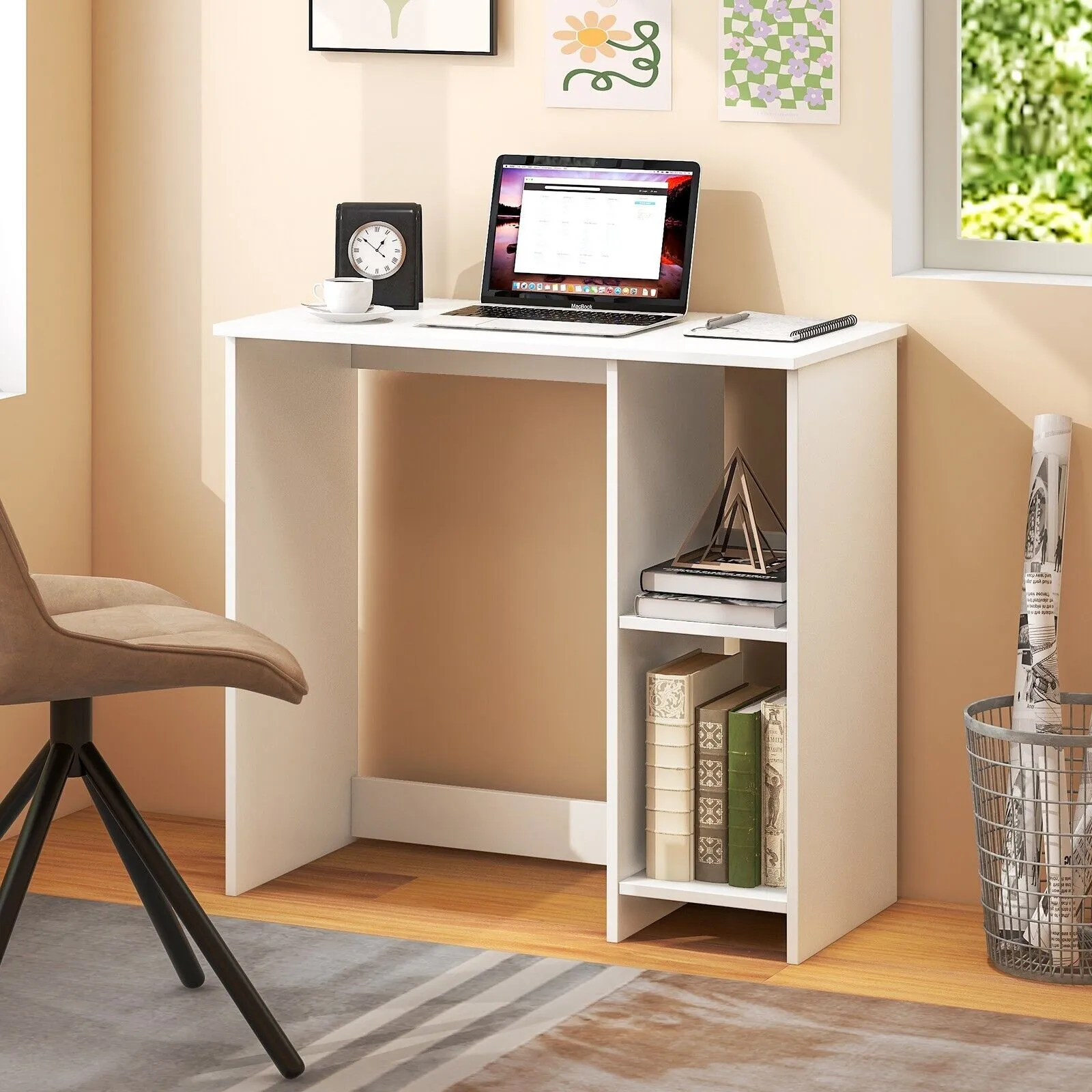 Costway Small Computer Desk Home Office Desk Modern Study Writing Desk in White 4