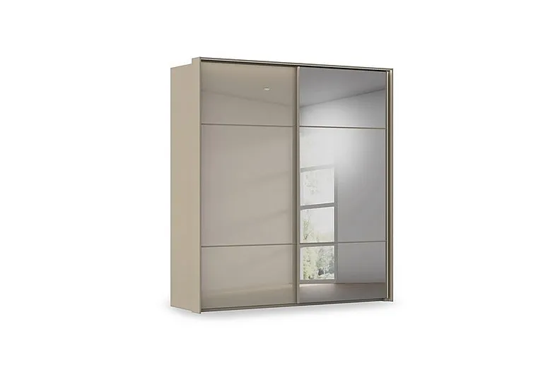 Haven 210cm 2 Door Slider Wardrobe with 1 Glass Door, 1 Mirror Door and Lights