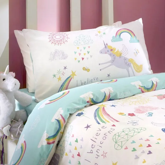 Rainbow Unicorn Multicoloured Duvet Cover & Pillowcase Set 2