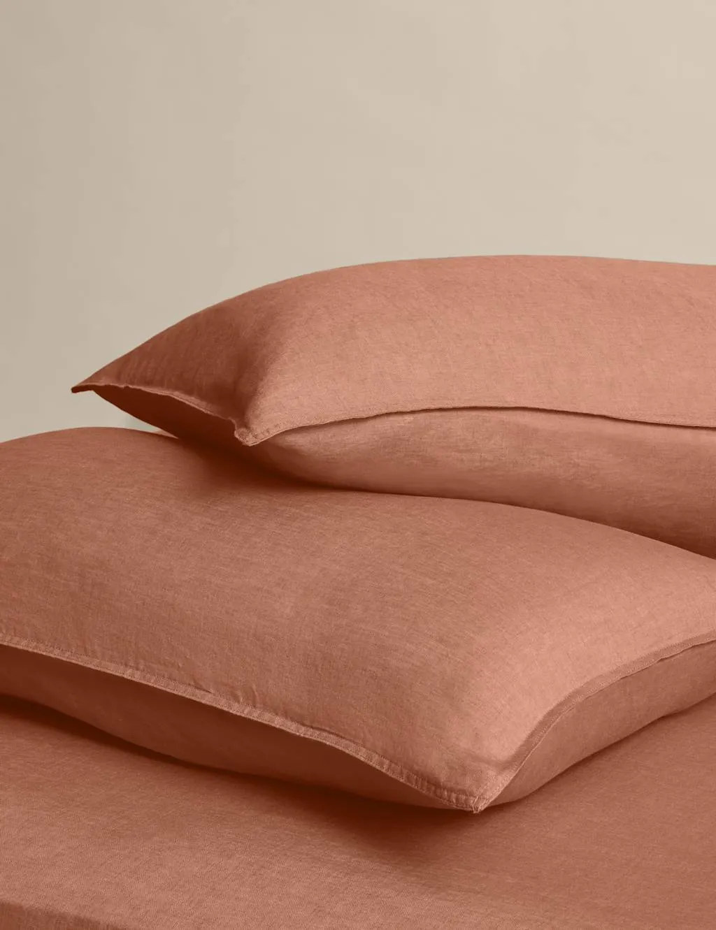 M&S 2 Pack Pure Linen Standard Pillowcases Dark Camel