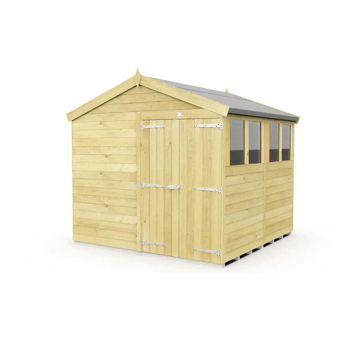 Buttercup Farm 8 x 8 Feet Apex Shed - Double Door W/ Windows - L243 x W231 x H217 cm in Brown