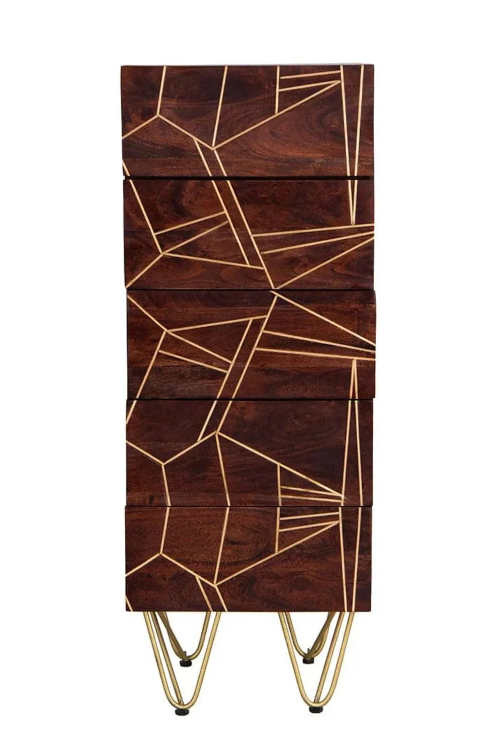 IH Design Silchester Dark Mango Tall Chest of Drawers Gold Inlay in Brown 3