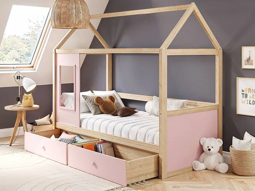 Flair Ted Play House Wooden Bed with Storage in Pink 3