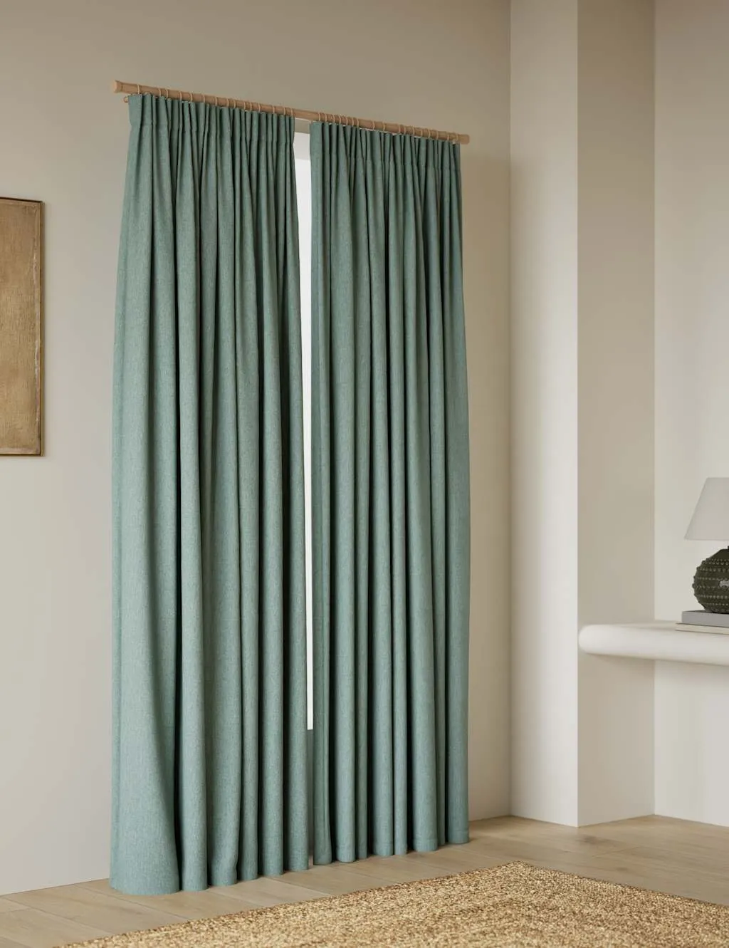 M&S Brushed Pencil Pleat Blackout Thermal Curtains Seafoam
