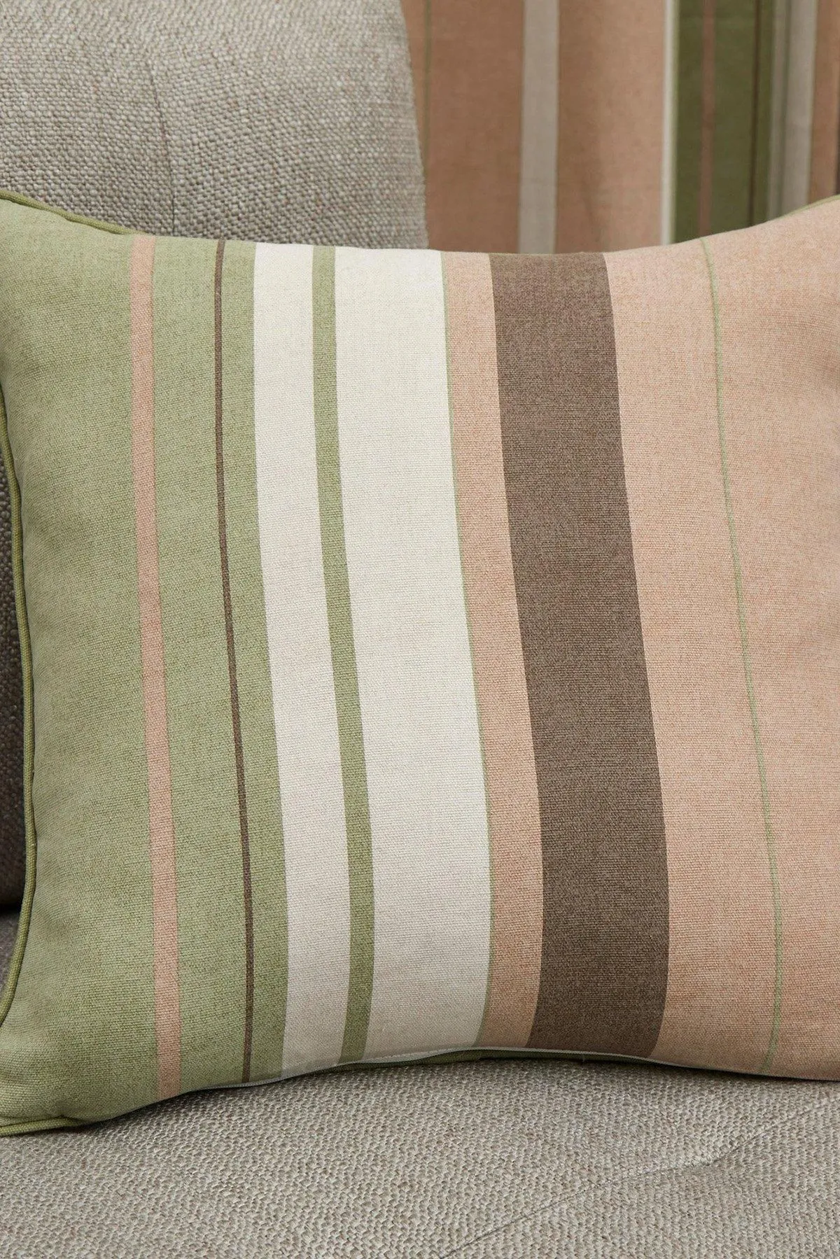 Fusion 'Whitworth Stripe' Modern Striped Filled Cushion 100% Cotton in Green