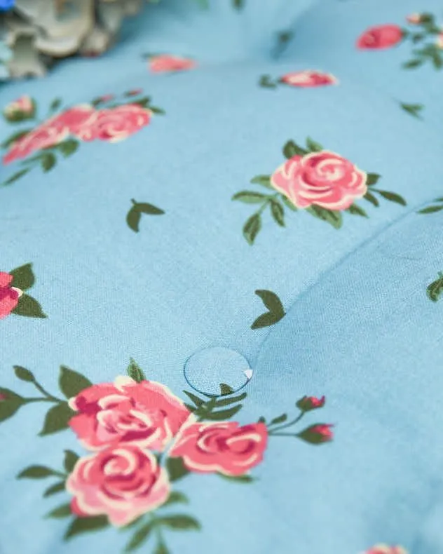 Dibor Set of 2 Floral Blue Summer Outdoor Garden Chair Seat Pad Box Cushions W45 x L45cm 3