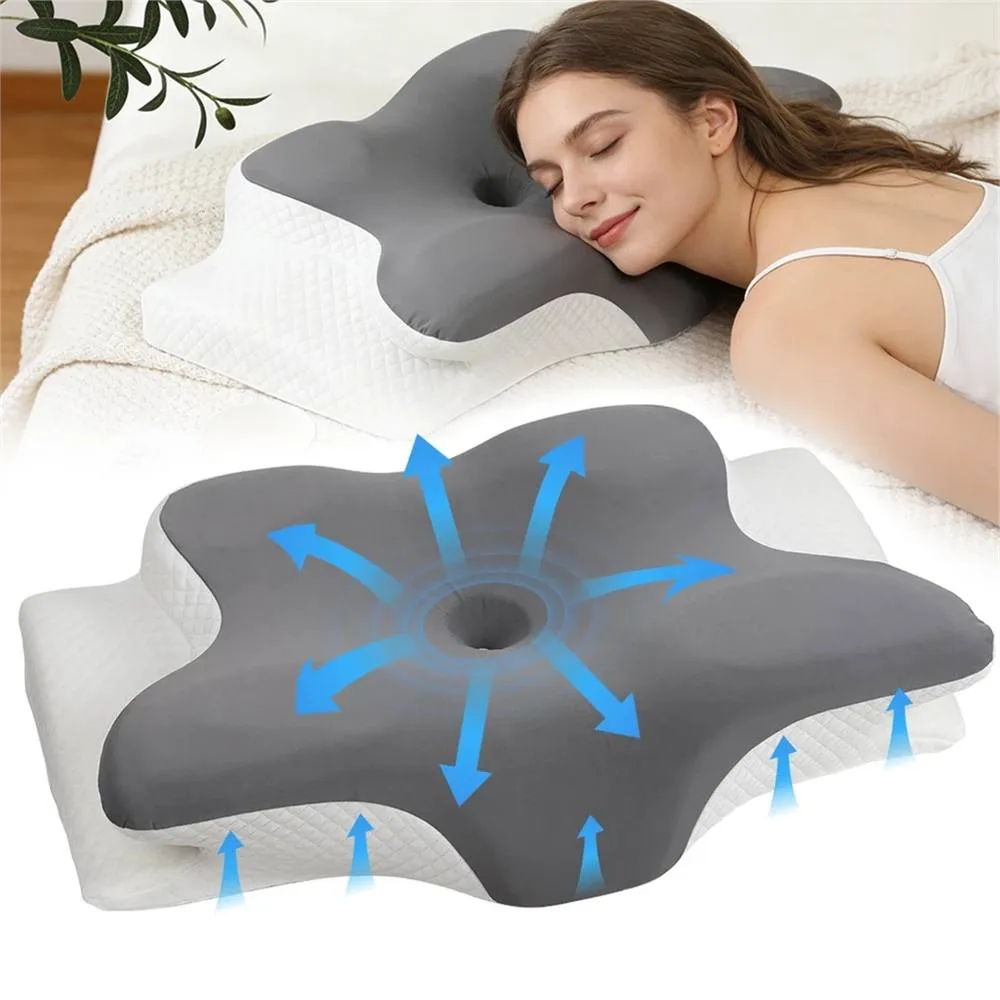 VOGREX 2PCS Ergonomic Memory Foam Pillow Grey Neck Cervical