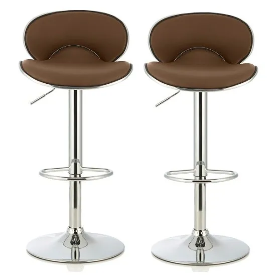Cyrus Modern Bar Stool In Cappuccino Faux Leather In A Pair