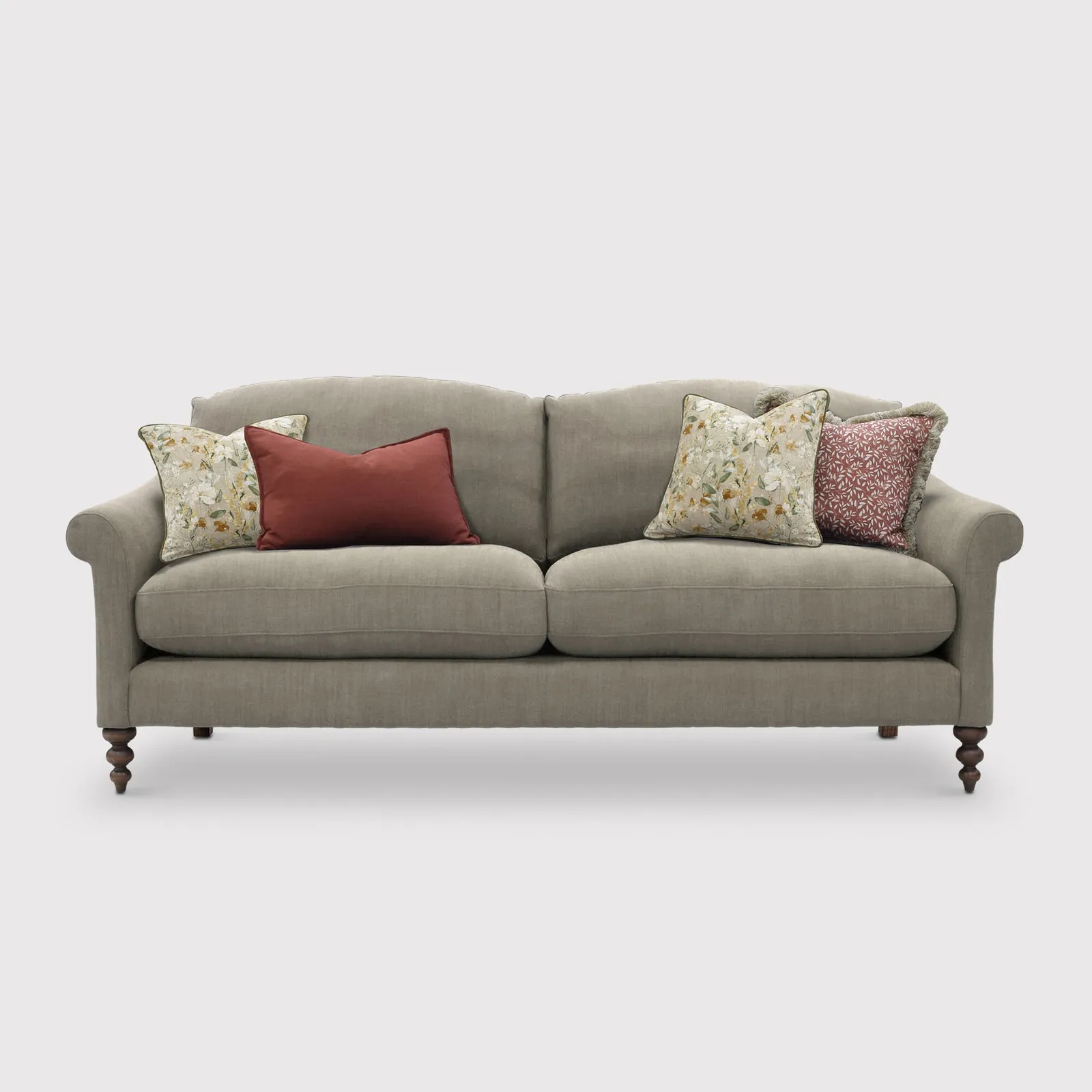English Heritage Clover 26 Large Sofa With Pre Set Scatters, Grey | Barker & Stonehouse 1