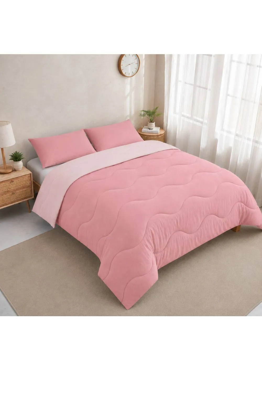 Ezysleep 10.5 Tog Soft Coverless Reversible Duvet Set with Pillowcase Cover in Pink