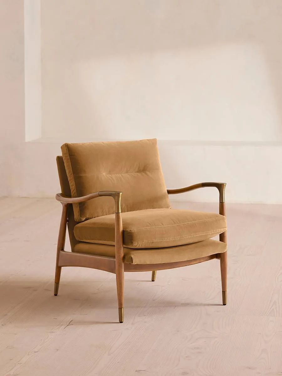 Theodore Oak Armchair, Velvet, Camel