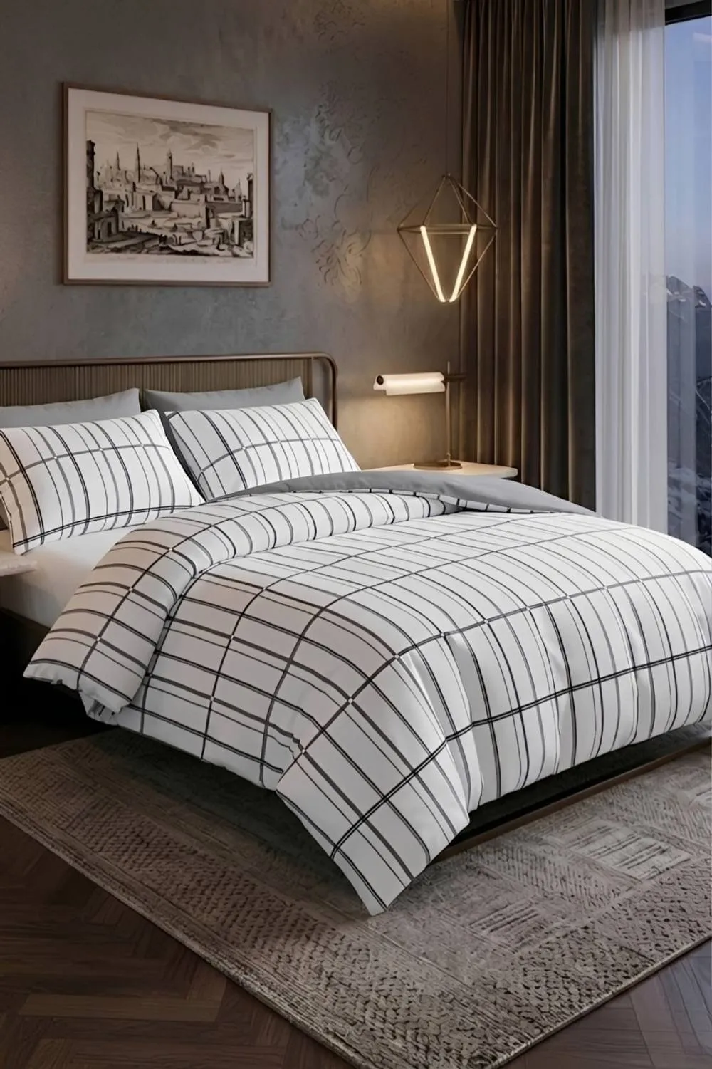 Pamposh Printed Duvet Cover Set King Size Reversible Quilt Covers in White