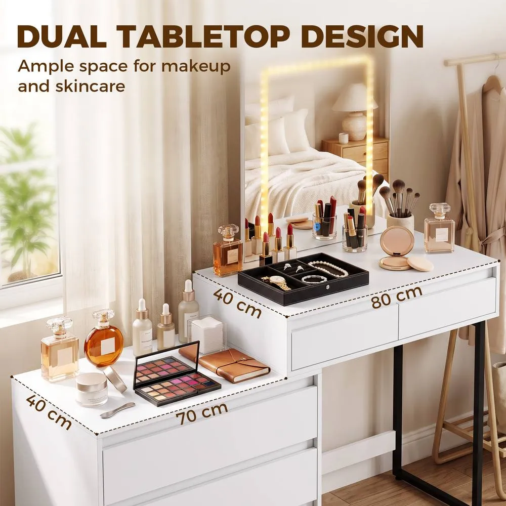 HOMCOM Vanity Makeup Desk LED Mirror Bedroom White 6