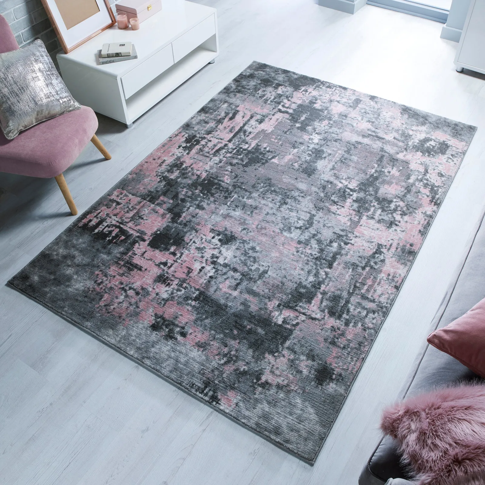 Wonderlust Rug Pink and Grey