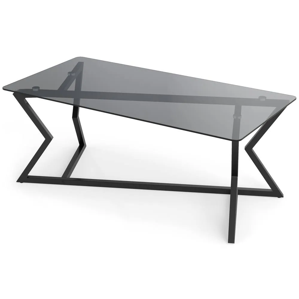 Costway Glass Coffee Table Rectangle Center Table Modern Accent Tea Table in Black 4