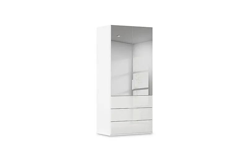 Haven 101cm 2 Door Combi Wardrobe with Mirror Doors and Glass Drawers - Alpine White