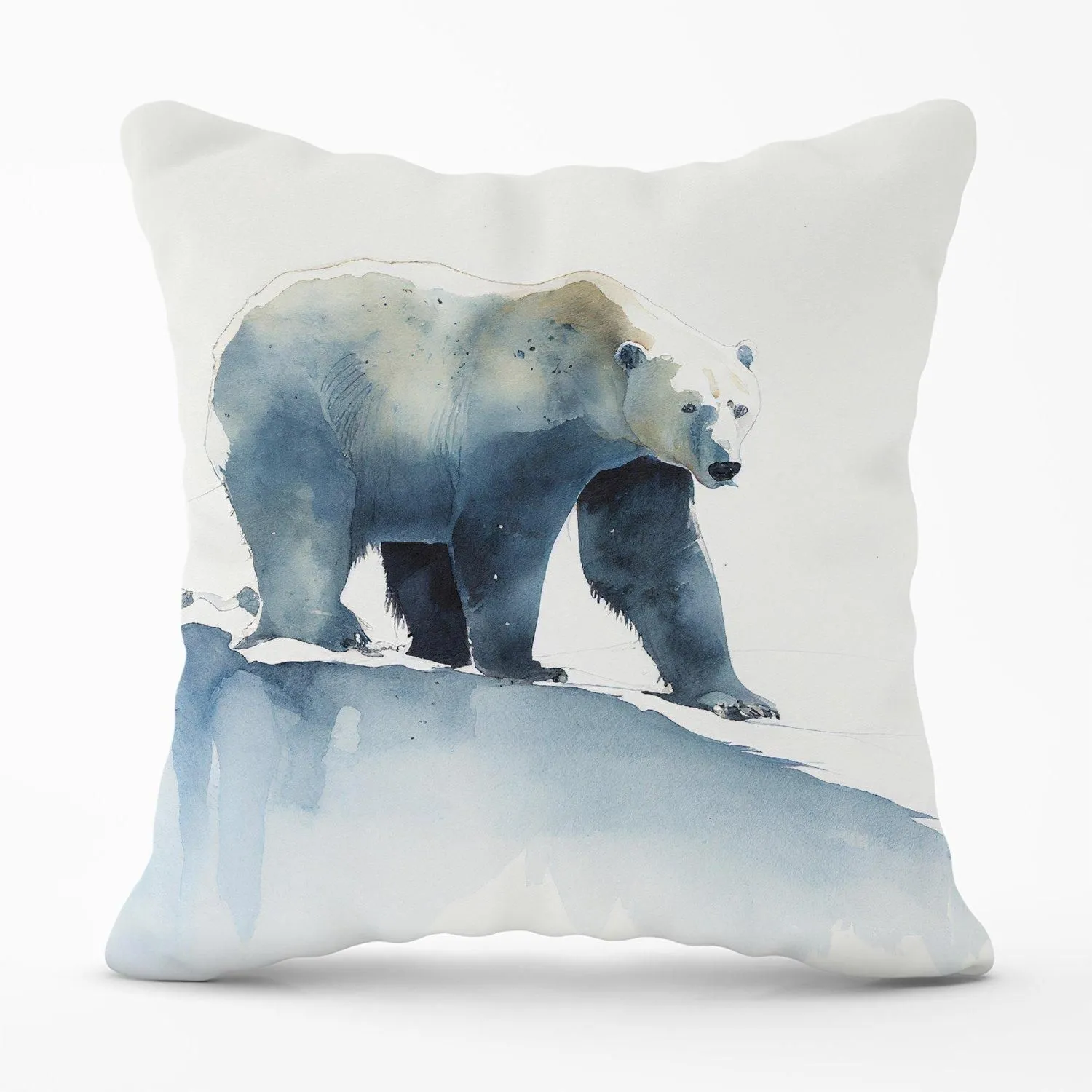 Warren Reed - Designer Polar Bear Watercolour Outdoor Cushion in Brown