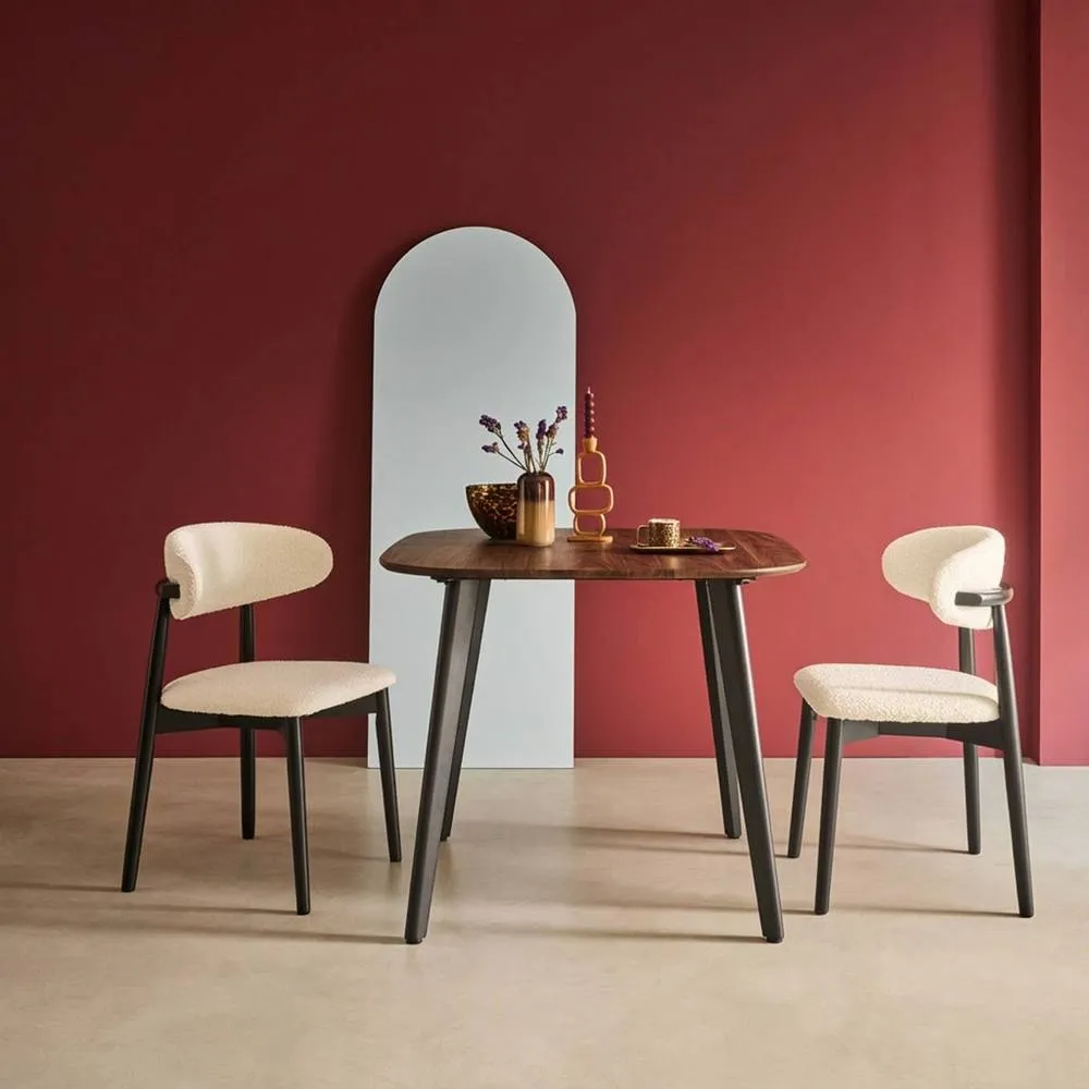 sweeek Square dining table wood effect black metal legs 4-seater in Dark Brown 3
