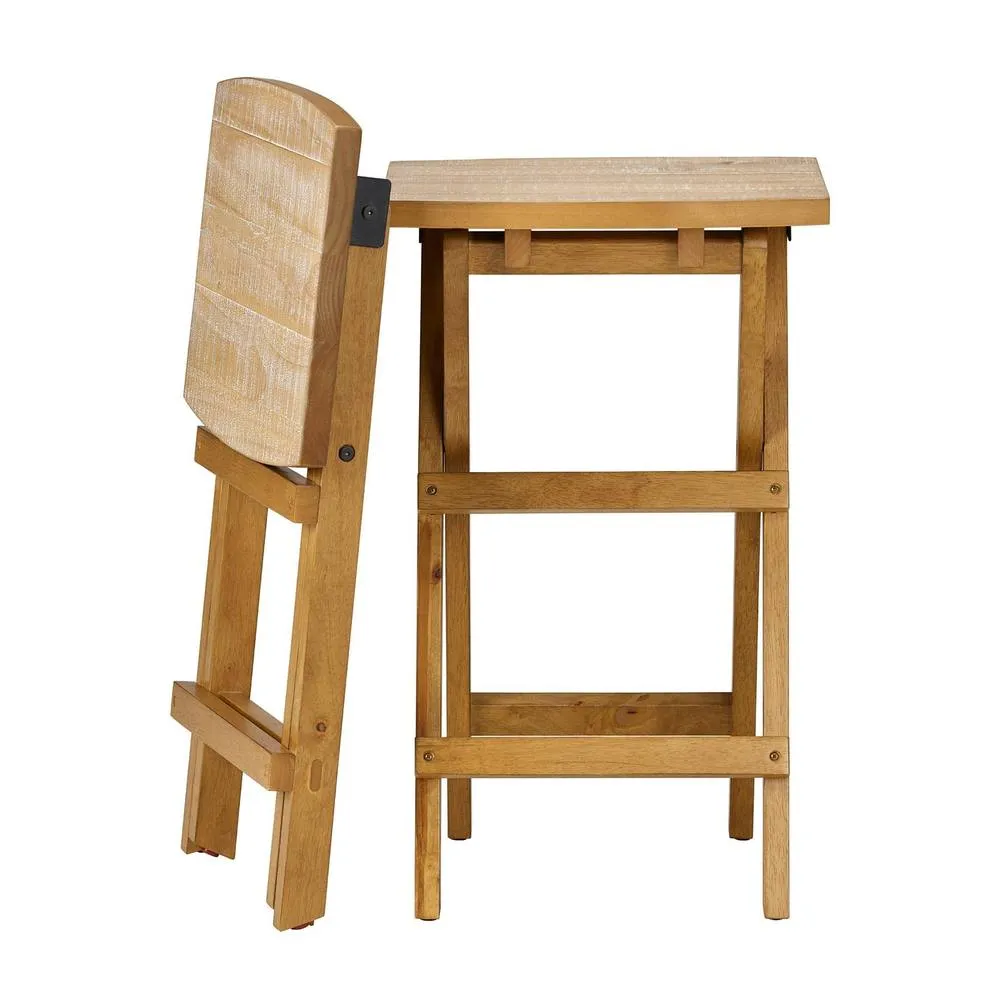 Statement Furniture Set of 2 Shire Oak Folding Stools, 64cm Tall Bar Stools in Light Brown 6