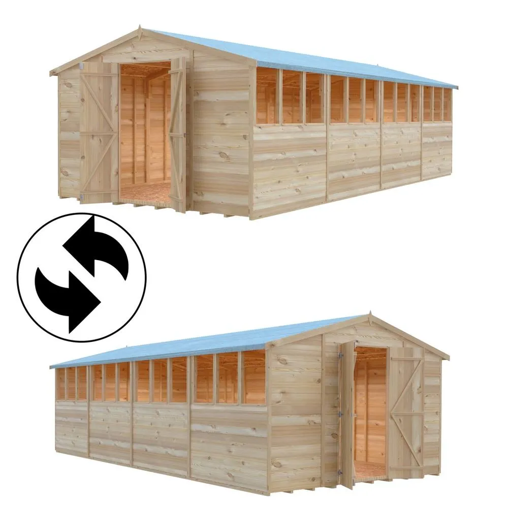Shires Overlap 10 x 20 Feet Dip Treated Apex Shed Double Door with Windows in Brown 4