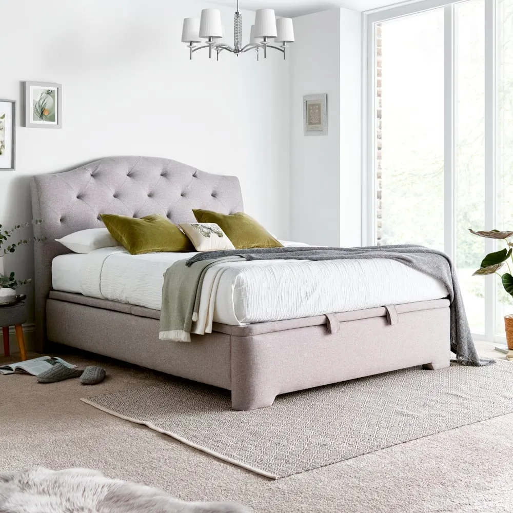 Lindisfarne - Super King Size - Ottoman Storage Bed -Light Grey - Fabric - 6ft - Happy Beds