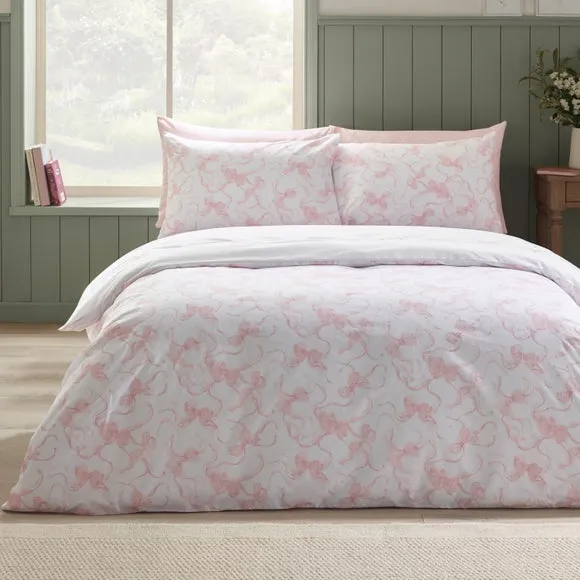 Catherine Lansfield Bow Embroidery Polycotton Duvet Cover & Pillowcase Set 3