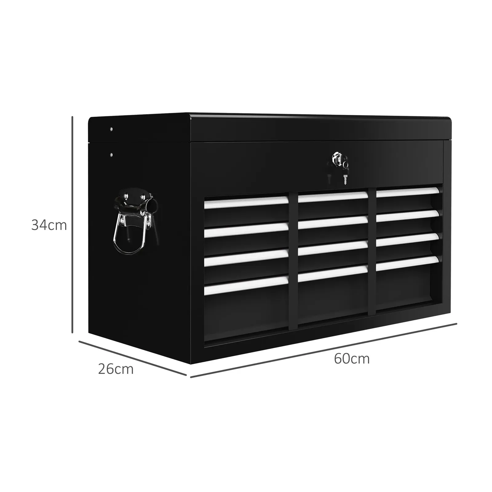 HOMCOM 6 Drawer Tool Chest, Lockable Metal Tool Box with Top Case, Ball Bearing Runners, Portable Toolbox, 600mm x 260mm x 340mm in Black 3