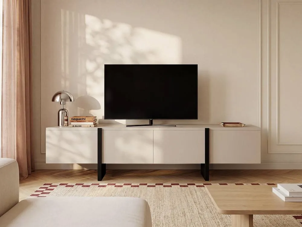 Vente-unique TV Stand With 4 MDF Doors - Beige & Black - LUVONIA 3