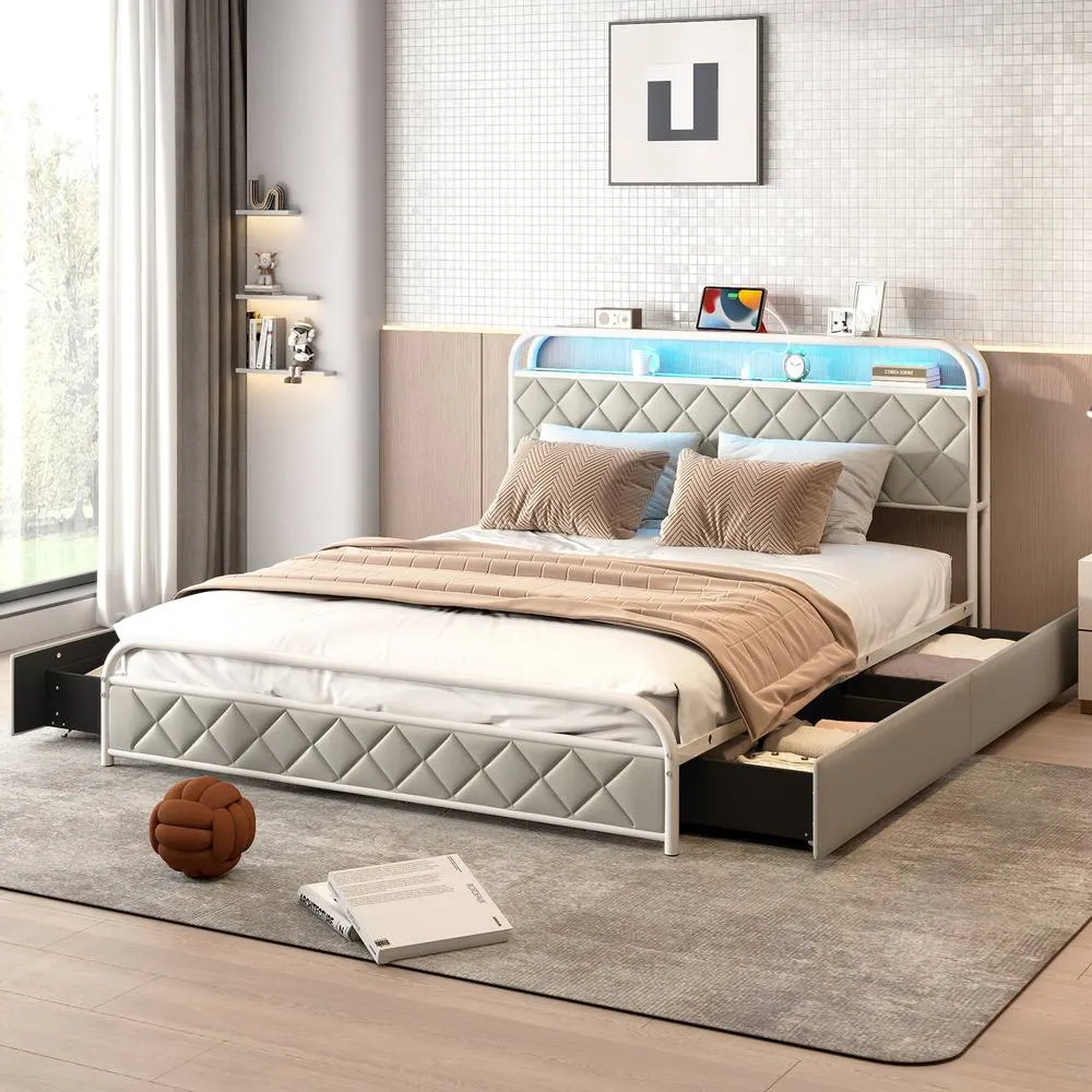 Costway King Size Modern Faux Leather Upholstered Platform Bed