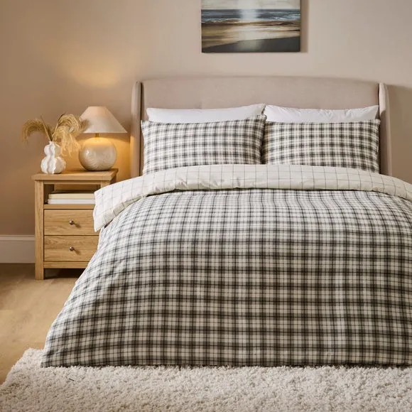 Salvage Yard Check 100% Brushed Cotton Duvet Cover & Pillowcase Set 1
