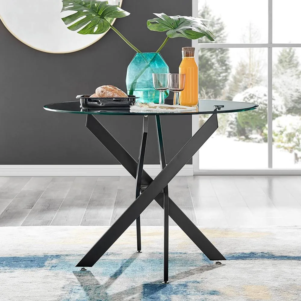 FurnitureboxUK Novara Glass Black Leg Round Dining Table 4 Isola Chairs in Terracotta 2