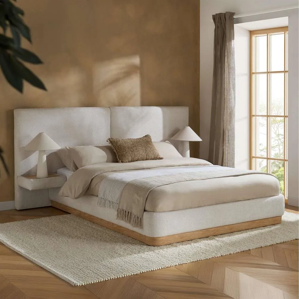 Birlea Como King Size Bed Frame White Fabric Hotel Style built in bedsides