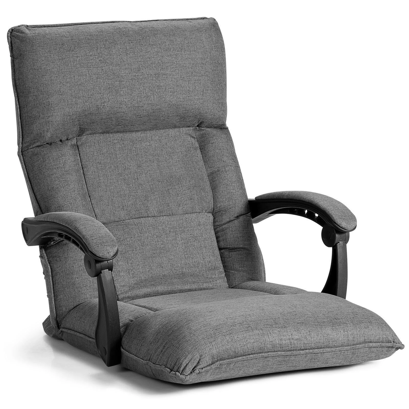 Costway Adjustable Floor Chair Gaming Floor Chair Lazy Sofa W/ Linkage Armrest in Grey