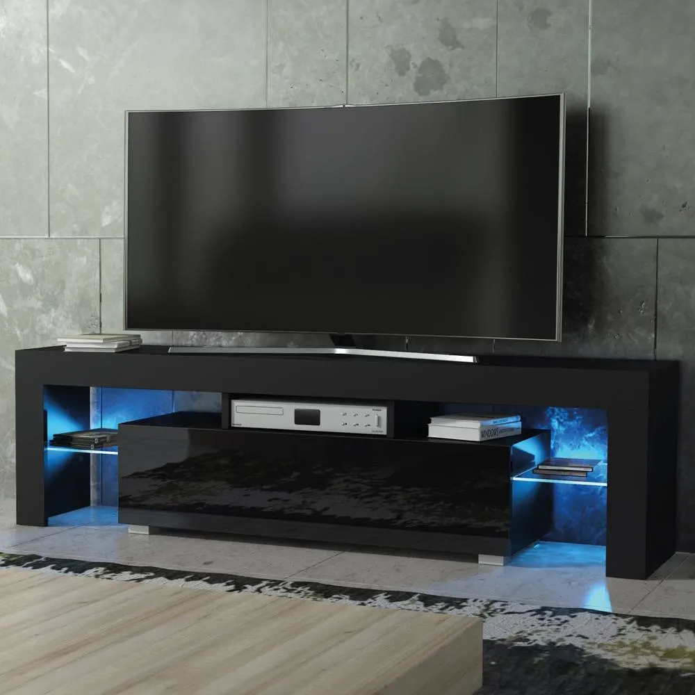 Creative Furniture Aria TV Unit 160cm - Black with Gloss Doors & LED Lights 4