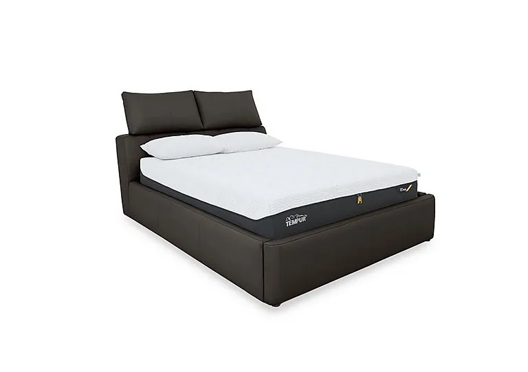 Tyrell Leather Manual Ottoman Bed Frame - King Size - Dark Chocolate