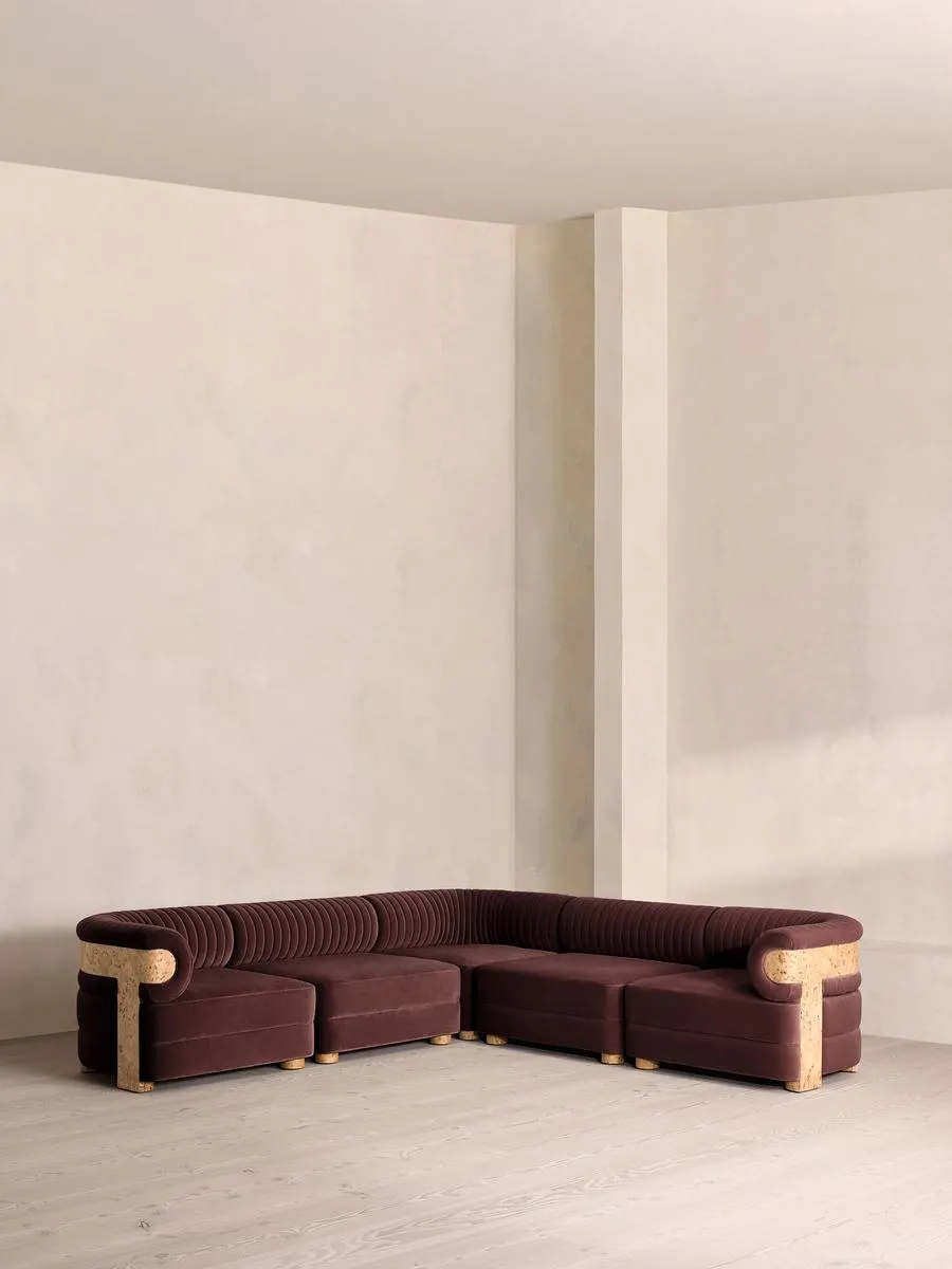 Caleb Modular Sofa, Corner Sofa, Velvet, Aubergine, Blonde Burl