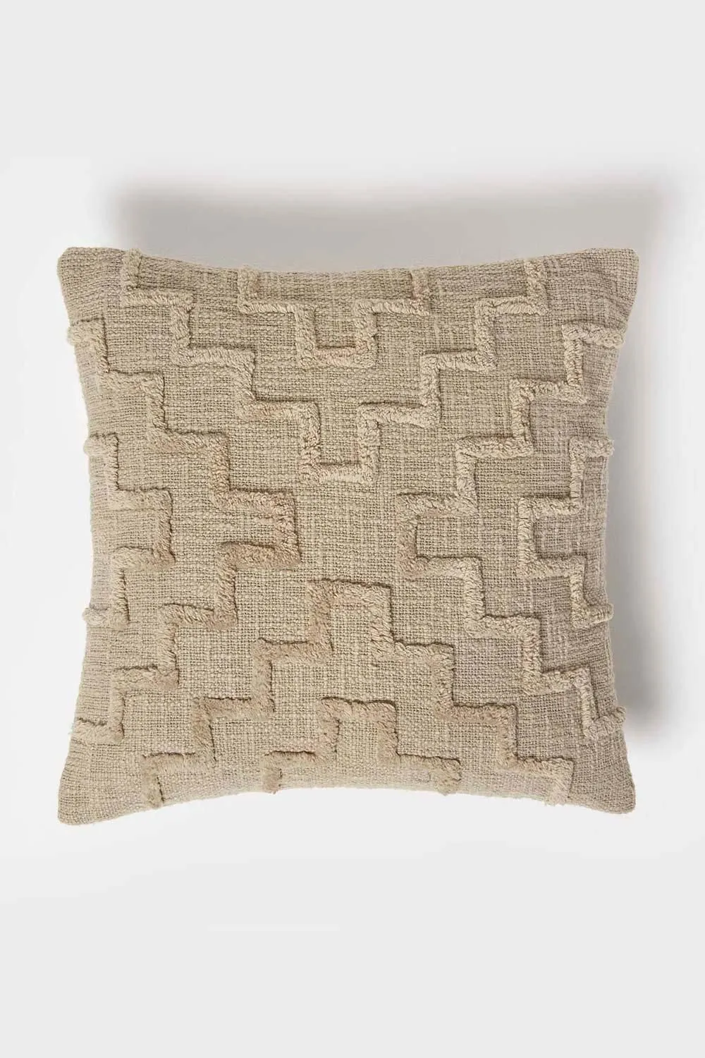 Homescapes Geometric Tufted Cotton Cushion in Beige